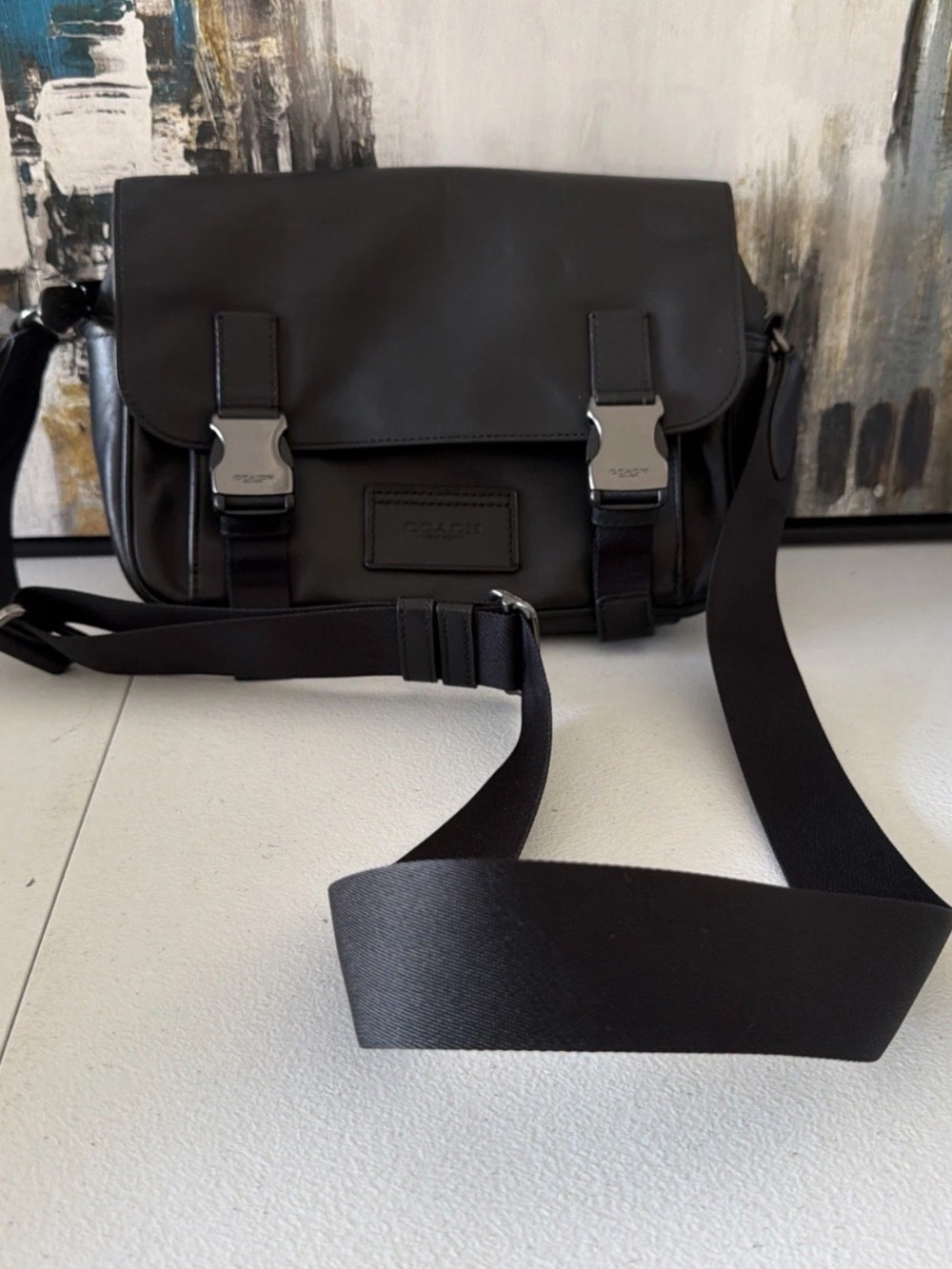 Coach Black Leather Messenger Bag with Silver Hardware - Picture 3 of 7